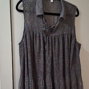 LC Lauren Conrad Gray Sleeveless Sheer Printed Tie-Front Tunic